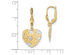 14K Yellow Gold Textured Heart Leverback Dangle Earrings