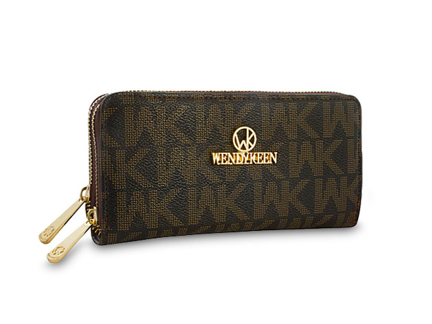 Wendy Keen Double Zipper Wallet (Brown)