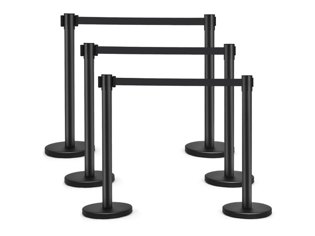 Costway 6Pcs Black Stanchion Posts Queue Pole Retractable Belt Crowd Control Barrier - Black