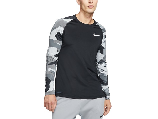 Nike Men's Pro Camo Colorblocked Long-Sleeve Top Black Size Extra Large
