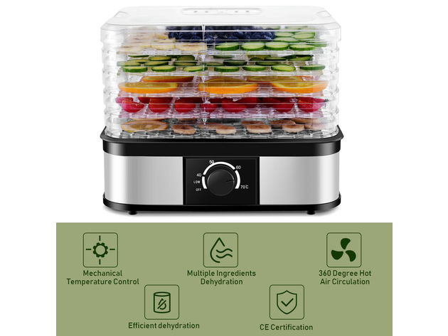 Costway Food Dehydrator 5 Tray Food Preserver Fruit Vegetable Dryer Temperature Control - as pic