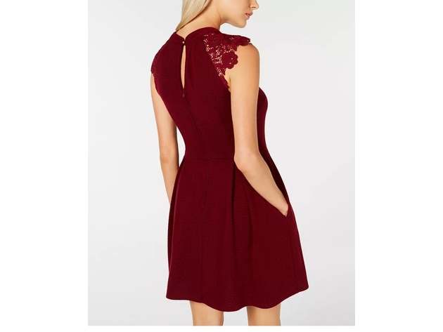 Speechless Juniors' Lace-Shoulder Knit Skater Dress Red Size Small