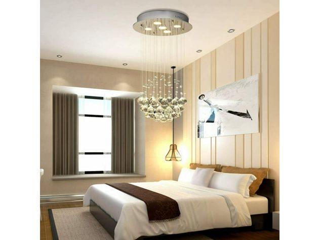 Crystal Chandelier Flush Mount Modern Pendant Lamp w/ Shiny Crystal Balls