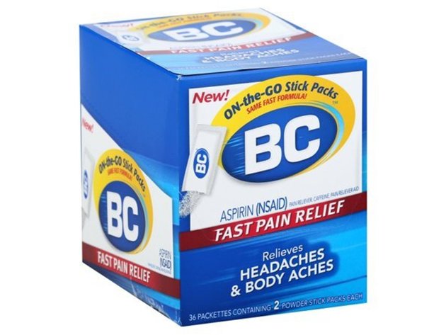 BC Aspirin NSAID Powder for Fast Pain Relief of Headaches and Body Aches, 2 Powder Sticks X 36 Packs