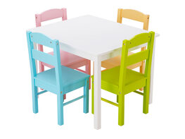 Costway 5 Piece Kids Wood Table Chair Set Activity Toddler Playroom Furniture Colorful - White, Pink, Blue, Green, Yellow