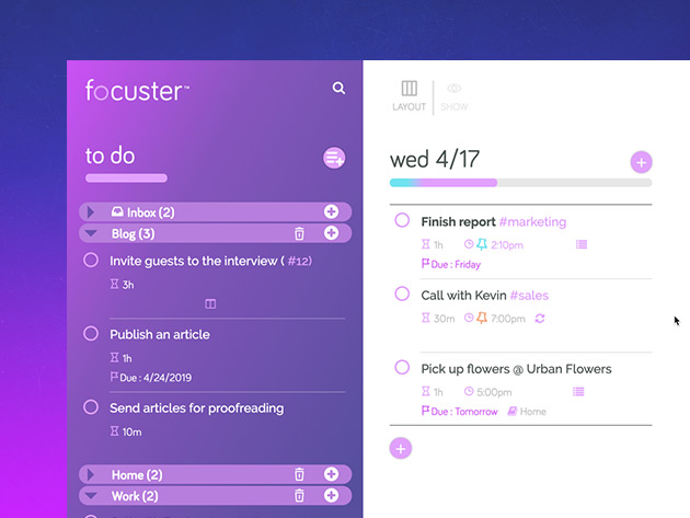 Focuster Productivity App: Lifetime Subscription