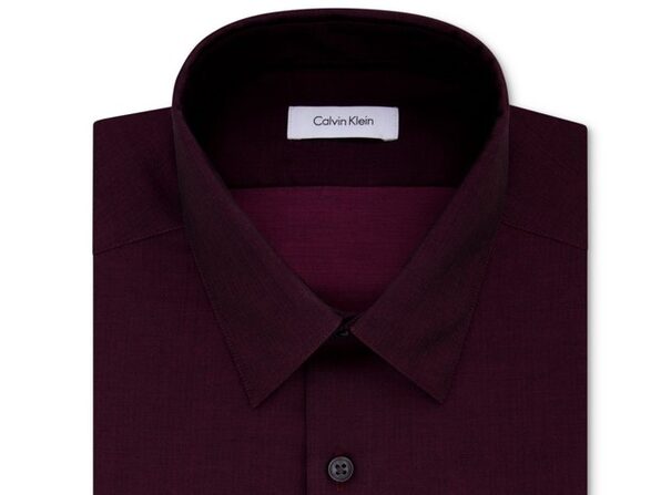 Calvin Klein Steel Men's Slim Fit Non Iron Performance Herringbone Point  Collar Dress Shirt Wine Size  | Joyus