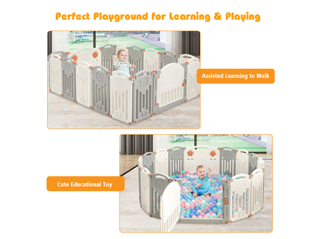 Costway Foldable Baby Playpen 16 Panel Activity Center Safety Play Yard - Beige, Gray