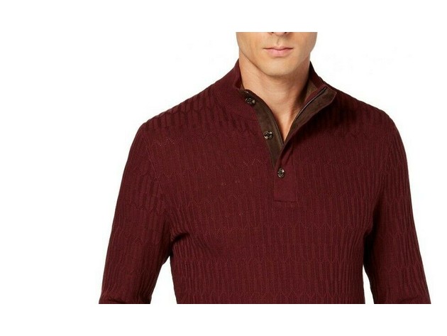 Tasso Elba Mens Faux Suede Knit Sweater, Brown, Small at