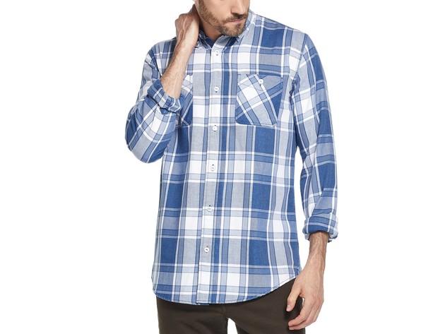 Weatherproof Vintage Men's Button Front Flannel Plaid Shirt Beige Size Small