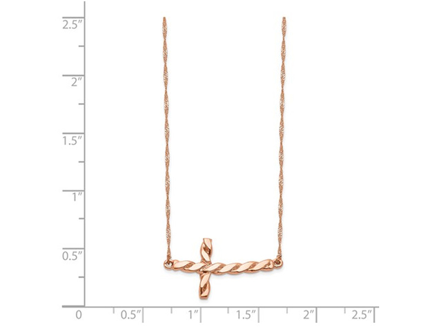 14K Rose Pink Gold Twisted Sideways Cross Necklace