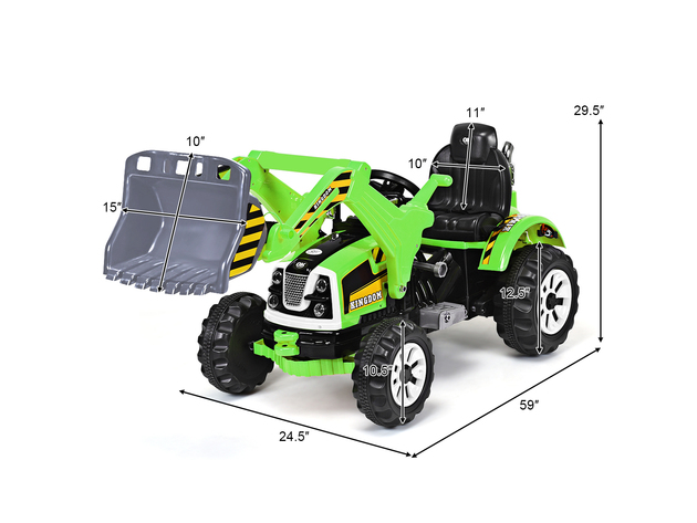 Kids Ride On Excavator Truck 12V Battery Powered Front Loader Digger BlueGreen - Green