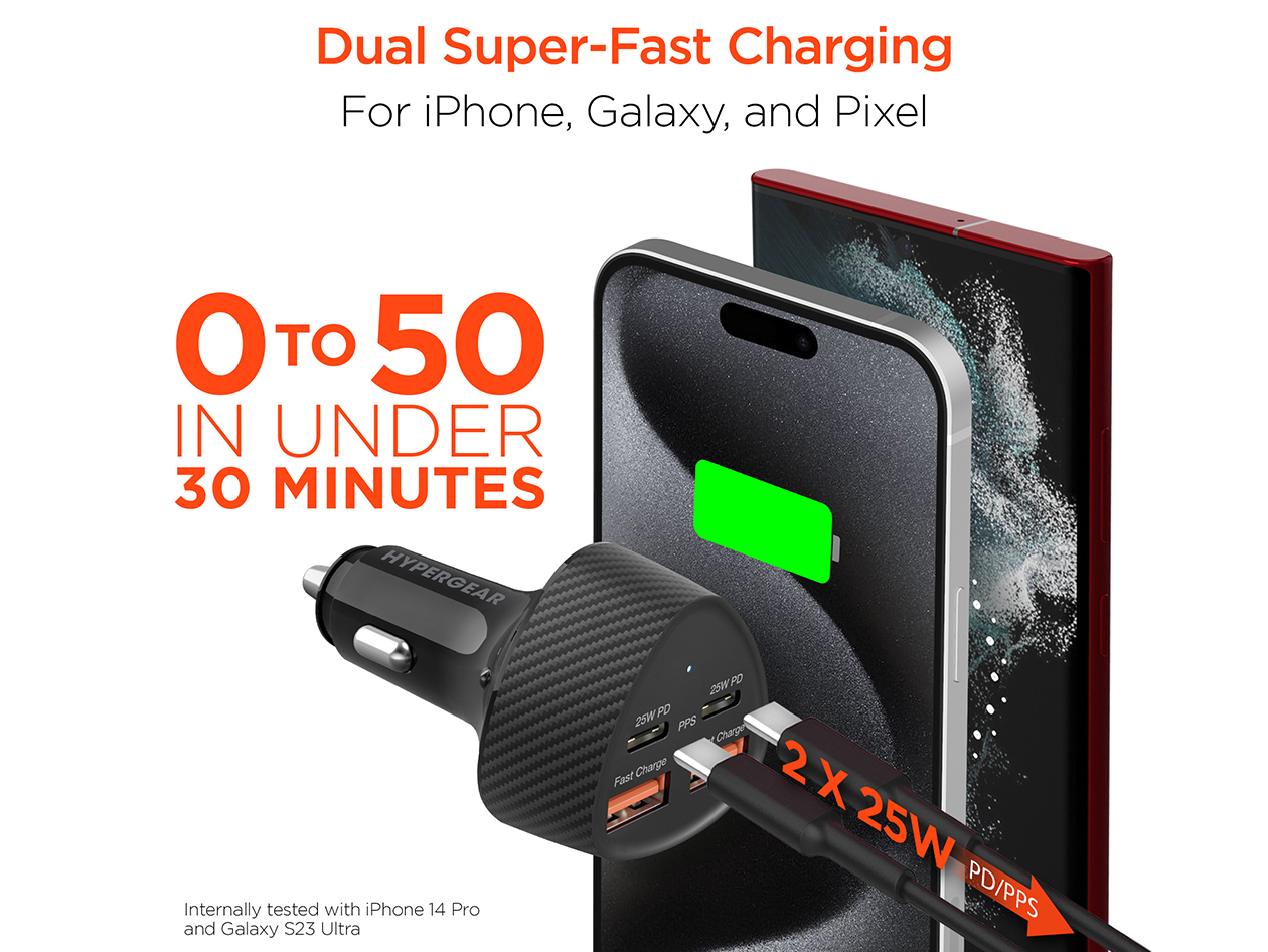 HyperGear SpeedBoost 50W 4-Port Fast Car Charger