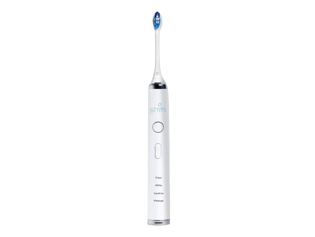 Shyn Sonic Rechargeable Electric Toothbrush with Whitening Brush Head, Charger, and Travel Case (White)