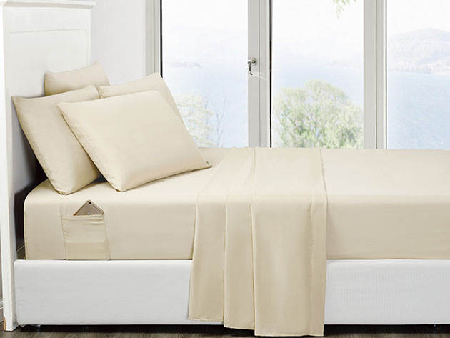 6-Piece Cream Ultra-Soft Bed Sheet Set With Side Pockets