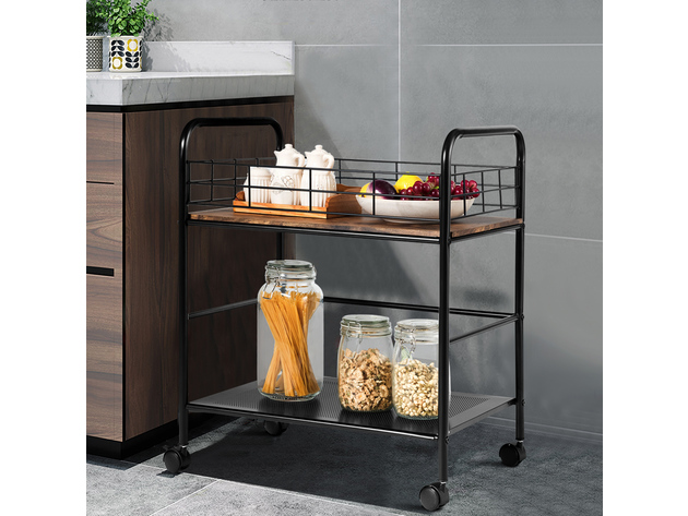 Costway 2-Tier Storage Rolling Cart Trolley W/Lockable Wheels Organizer Metal Frame