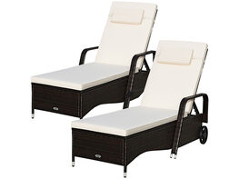 2PCS Patio Rattan Lounge Chair Chaise Adjustable Recliner Cushioned Sofa Garden - Brown