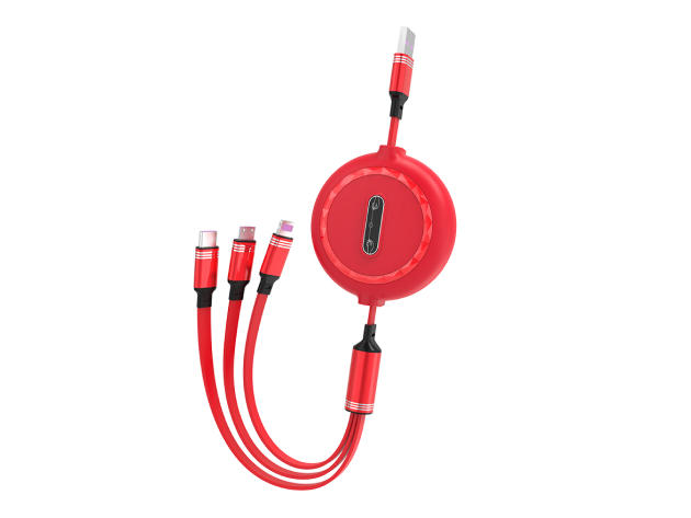 Retractable 3-in-1 USB Charging Cable (Red)