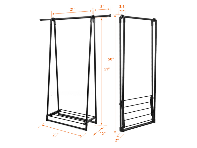 Costway A-Frame Garment Rack Folding Clothes Hanger w/ Extendable Hanging Rod&Shoe Shelf - Black