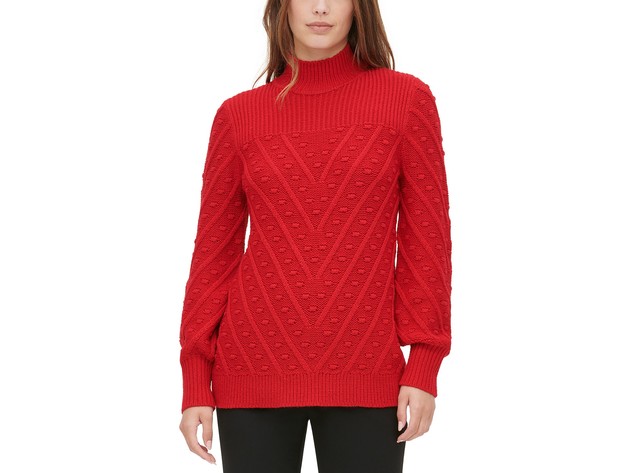 Calvin Klein Women's Multi-Textured Mock-Neck Sweater Red Size Small