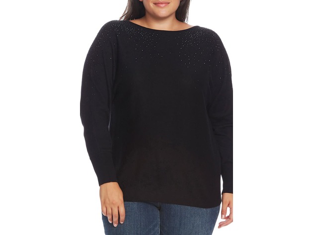 Vince Camuto Women's Plus Crystal Embellished V-Back Cotton Blend Sweater Black Size XXX-Large