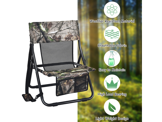 Costway Folding Hunting Chair Portable Outdoor Camping Woodland Camouflage Hunting Seat - Camouflage, Black