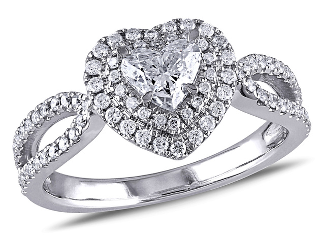 1.00 Carat (ctw G-H, SI2-I1) Heart Diamond Engagement Ring in 14K White Gold - IGI Certified - 9