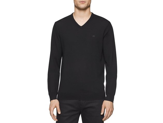 Calvin Klein Men's Merino Wool V-Neck Sweater Black Size Small