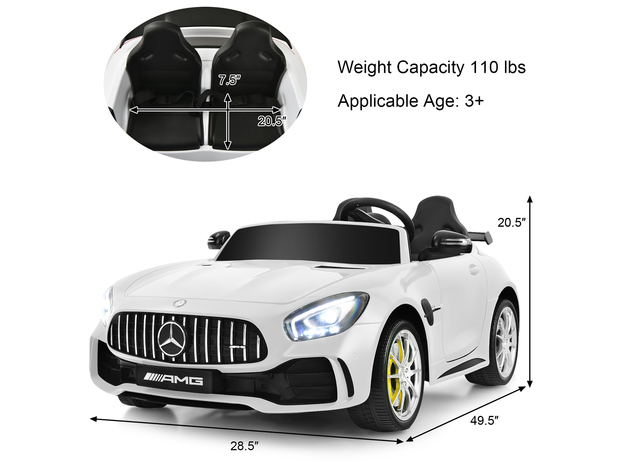 2 Seater 12V Kids Ride On Car Mercedes Benz AMG GTR w/Remote & LED Lights White\Black\Green\Red - White