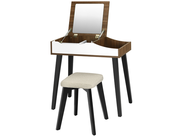 Costway Vanity Table Set with Flip Top Mirror Dressing Makeup Study Padded Stool - Wood,Black,White