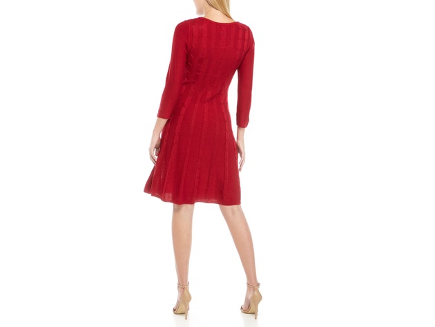 Nine West Women's V-Neck Fit & Flare Cable Knit Dress Red Size Small