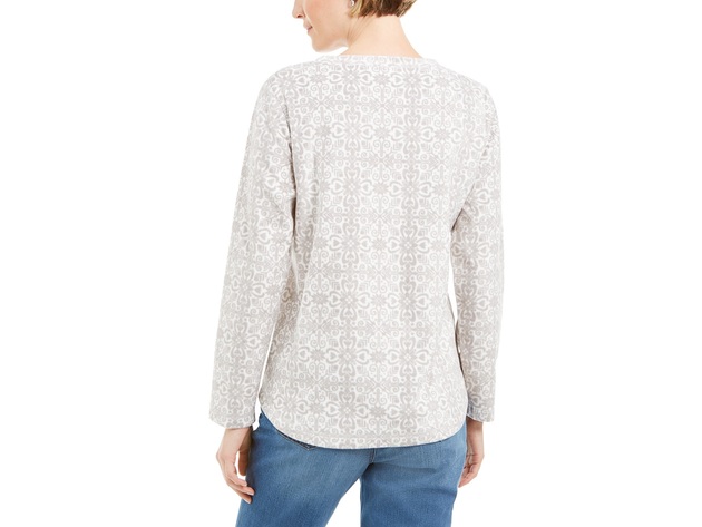 Karen Scott Women's Sport Printed Microfleece Top White Size Extra Large