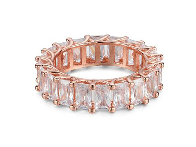 Emerald Cut Cubic Zirconia Eternity Band Ring (Rose Gold/ Size 8)