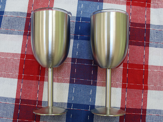 Stainless Steel Double Walled Wine Glass With Lid: Set of 2