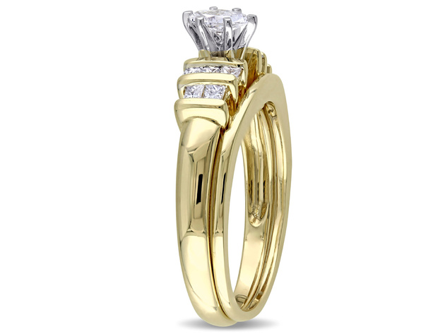 IGI Certified Marquise Cut 1/2 Carat (ctw Color H-I Clarity I2-I3) Diamond Engagement Ring & Wedding Band Set in 14K Gold - 10