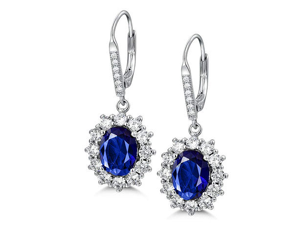 Sapphire Halo Leverback Earrings in 18K White Gold Plating | StackSocial