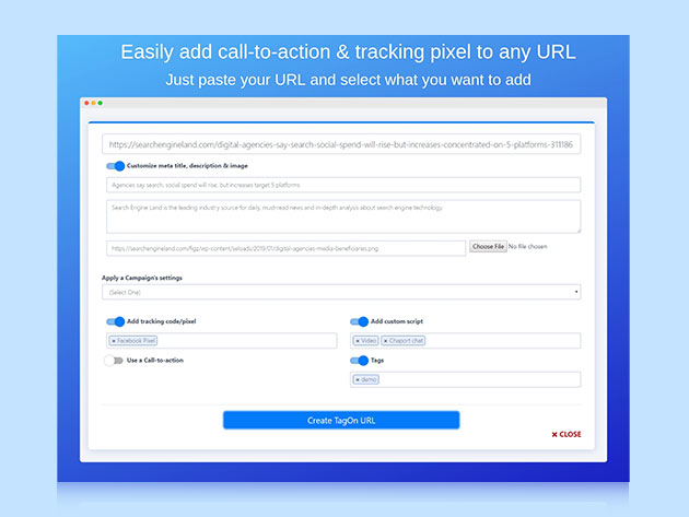 TagOn Link Shortener Custom Pro Plan: Lifetime Subscription