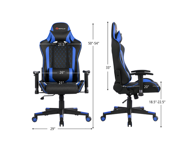 Goplus Massage Gaming Chair Reclining Racing Chair w/Lumbar Support and Headrest White\Blue\Pink\Red - Blue