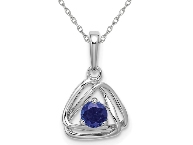1/3 Carat (ctw) Lab-Created  Blue Sapphire Geometric Pendant Necklace in 14K White Gold with Chain