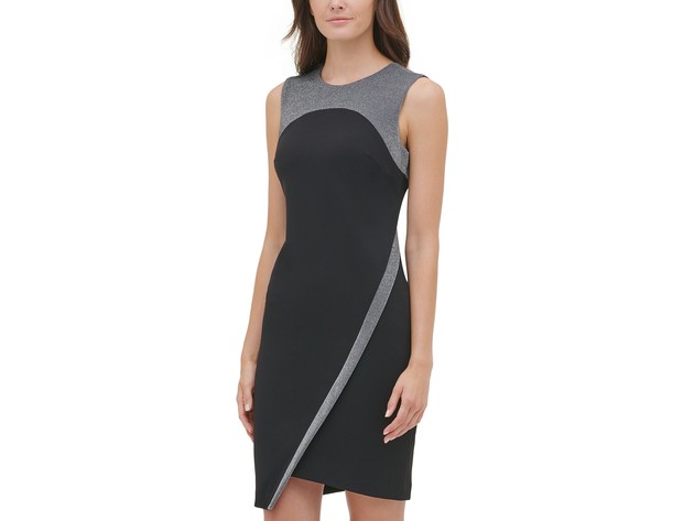 Tommy Hilfiger Women's Metallic-Trim Asymmetrical Sheath Dress Black Size  10