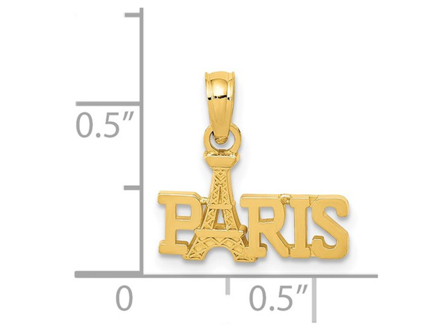 Paris With Eiffel Tower Charm Pendant Necklace in 14K Yellow Gold with Chain