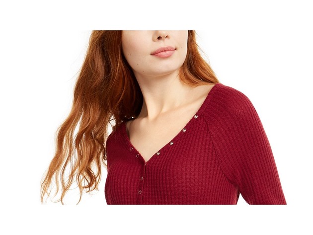 Ultra Flirt Juniors' Cozy Waffle-Knit Henley Top Red Size Extra Large