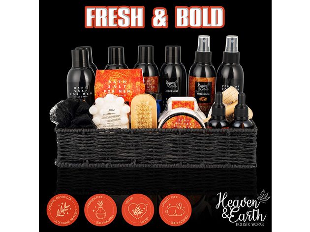 Men's Amber Musk Grooming Kit Luxury Bath and Body Gifts Spa Basket