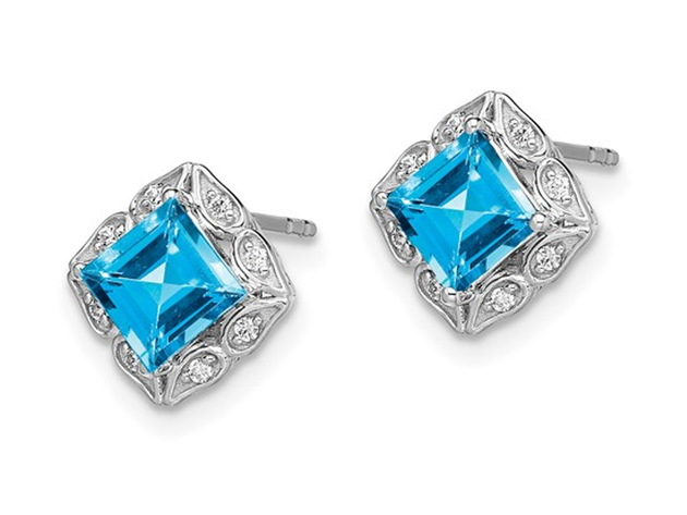 1.60 Carat (ctw) Blue Topaz Earrings in 14K White Gold with Diamonds