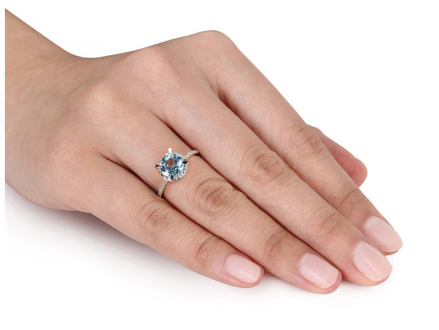 Blue Topaz and Diamond 1.65 Carat (ctw) Ring with Halo in 10K White Gold - 10