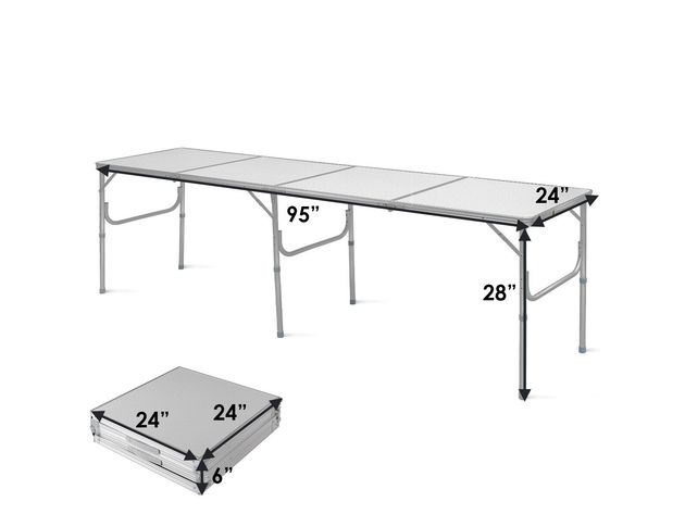 Costway 8FT Aluminum Folding Picnic Camping Table Lightweight In/Outdoor Garden Party - Silver