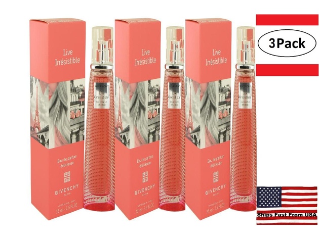 3 Pack Live Irresistible Delicieuse by Givenchy Eau De Parfum Spray 2.5 oz for Women