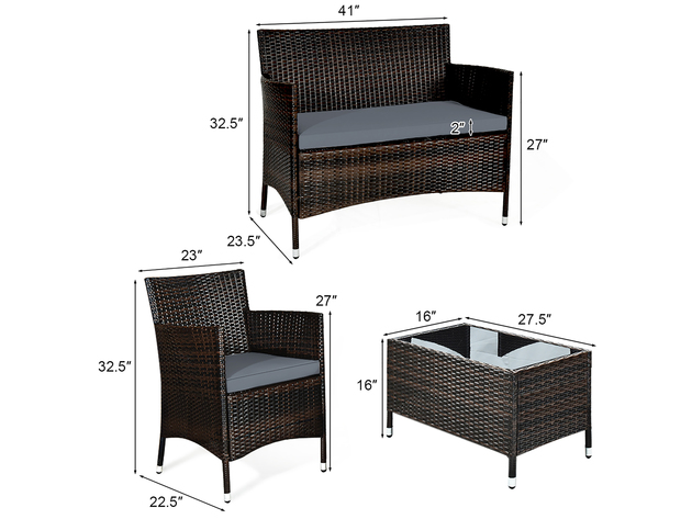 Costway 8 Piece Rattan Patio Furniture Set Cushioned Sofa Chair Coffee Table - Grey
