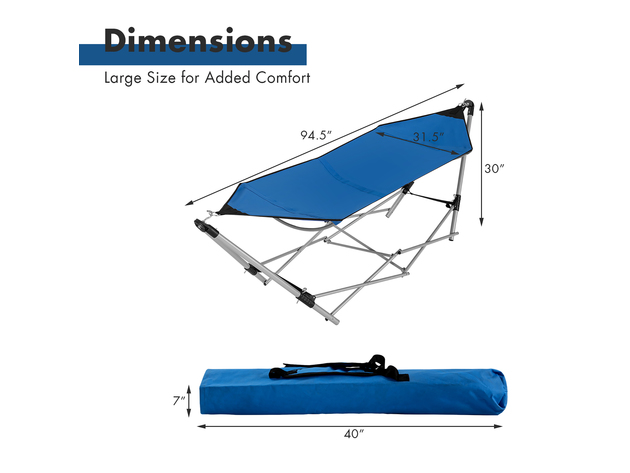 Costway Portable Folding Hammock Lounge Camping Bed Steel Frame Stand W/Carry Bag Blue