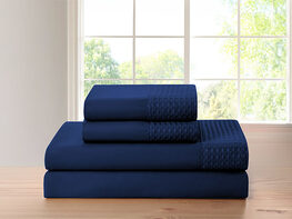 4-Piece Bamboo Blend Waffle Hem Sheet Set (Navy/Twin)